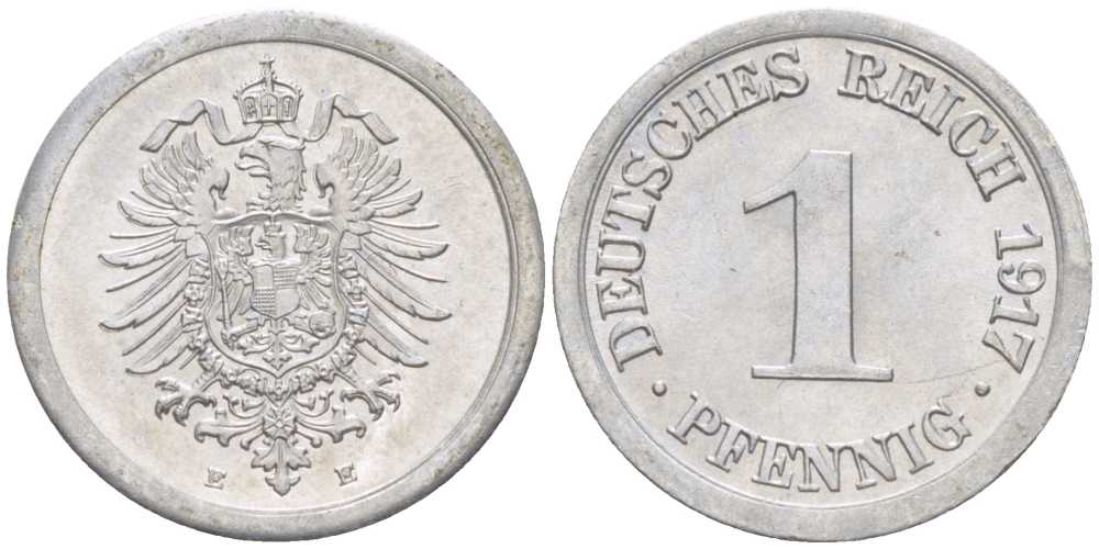 Германия 1 пфенниг 1917 E KM 24, J. 300, Weege 2 алюминий 206-1067