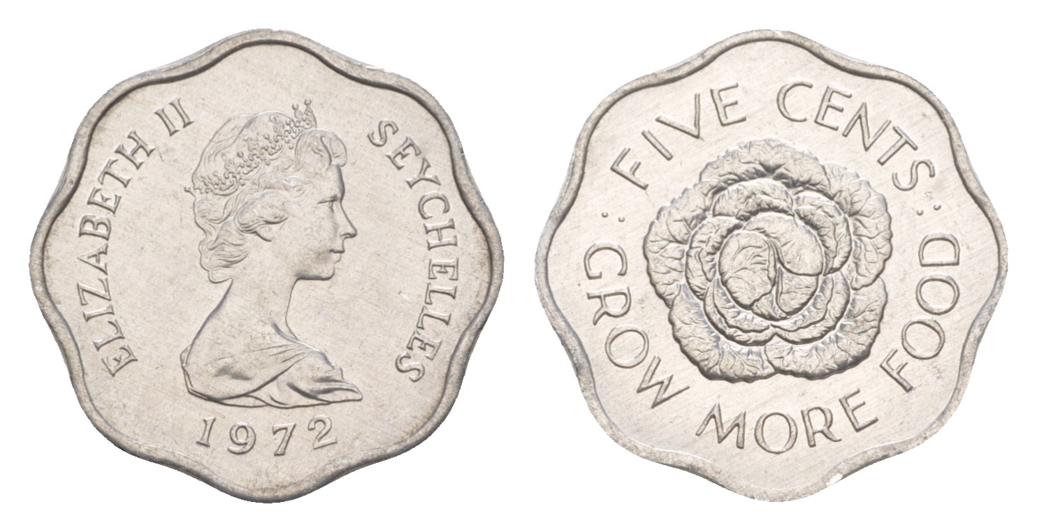 Сейшельские острова 5 центов 1972 FAO, цветок, Елизавета II (1952-2022) KM 18 алюминий UNC M3-17