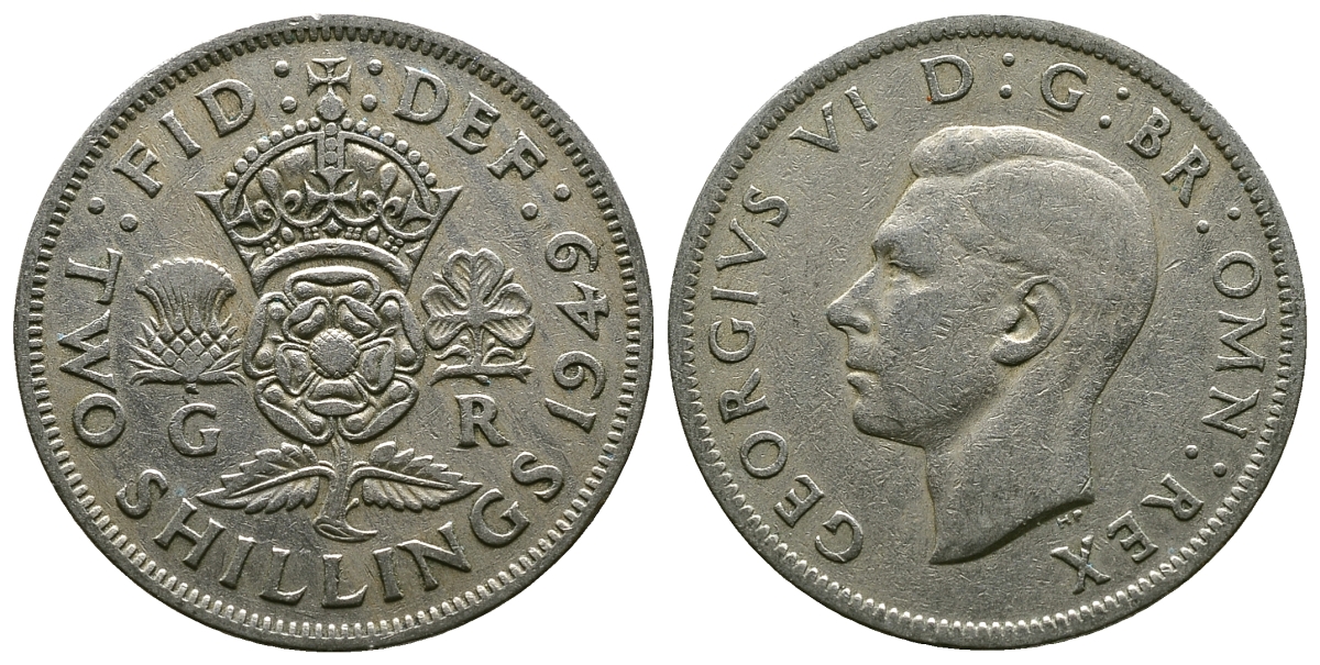 Великобритания 2 шиллинга (флорин) 1949 Георг VI (1936-1952) KM 878, Spink 4107 медно-никель 4381-1234