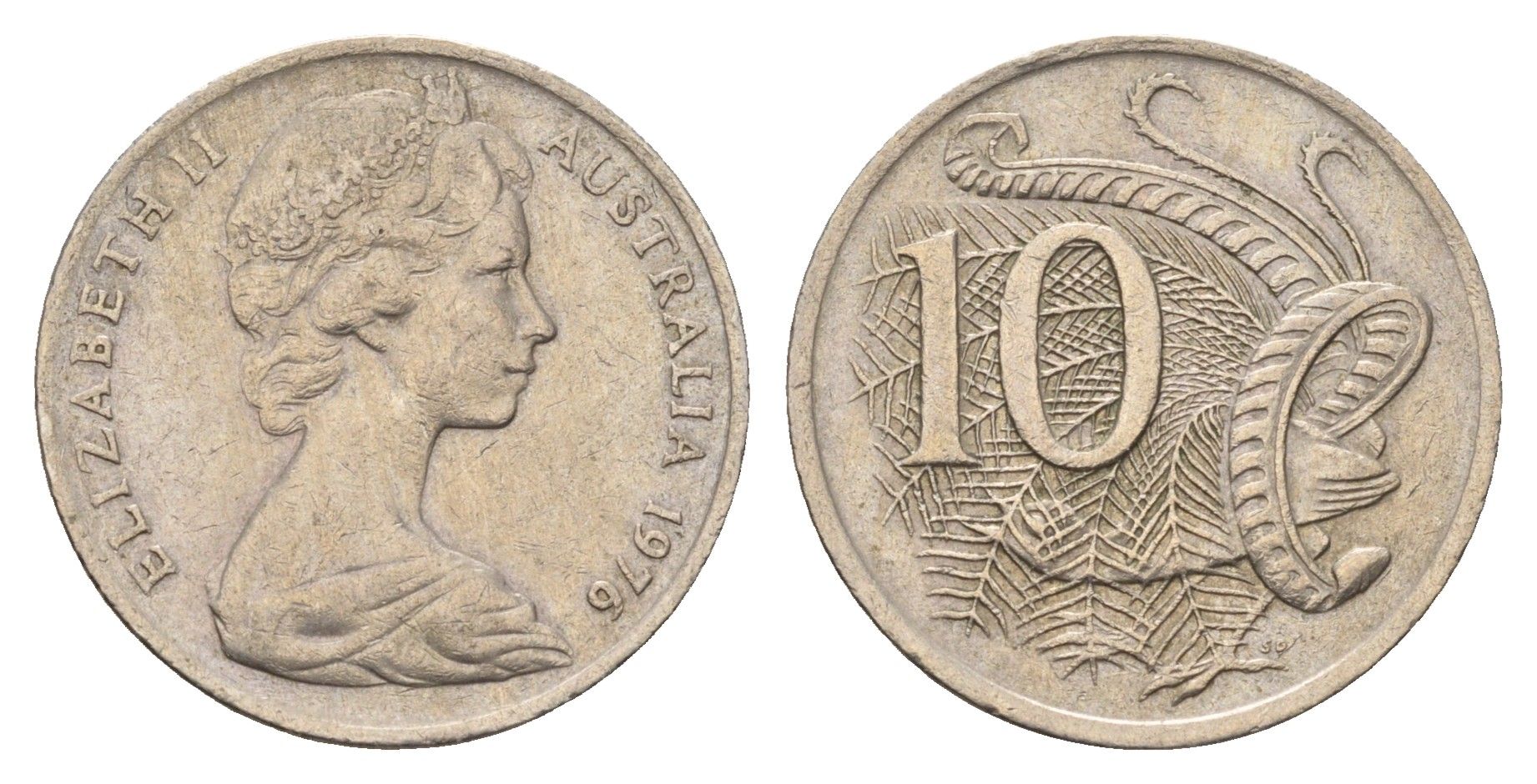 Австралия 10 центов 1976 Елизавета II (1952-202), птица лирахвост KM 65 медно-никель 4646-225