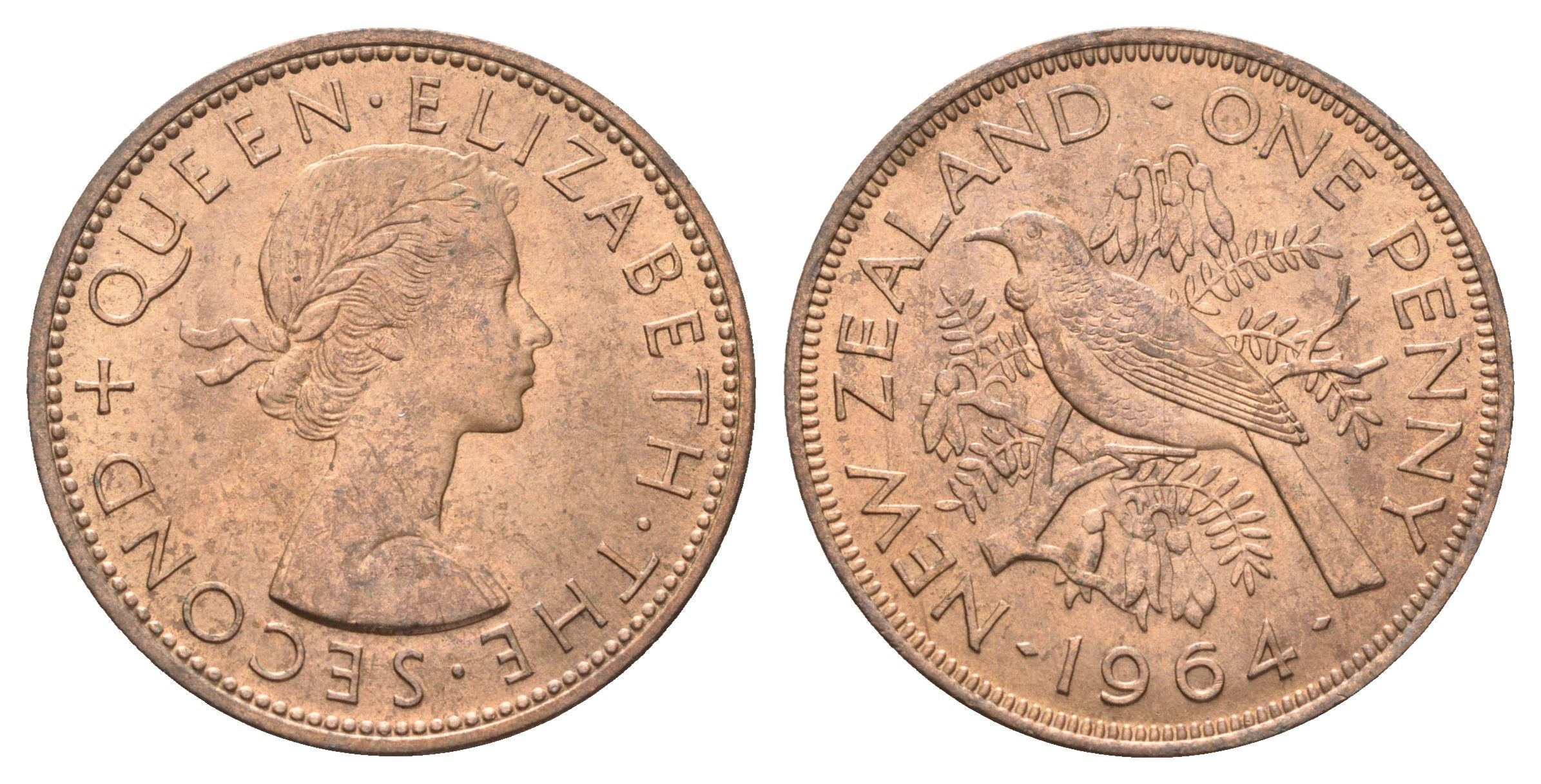 Новая Зеландия 1 пенни 1964 Елизавета II (1952-2022), новозеландский туи KM 24.2 бронза aUNC 4587-826