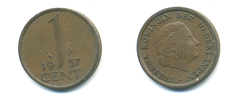 Нидерланды 1 цент 1957 Юлиана (1949-1980) KM 180 бронза 83-925