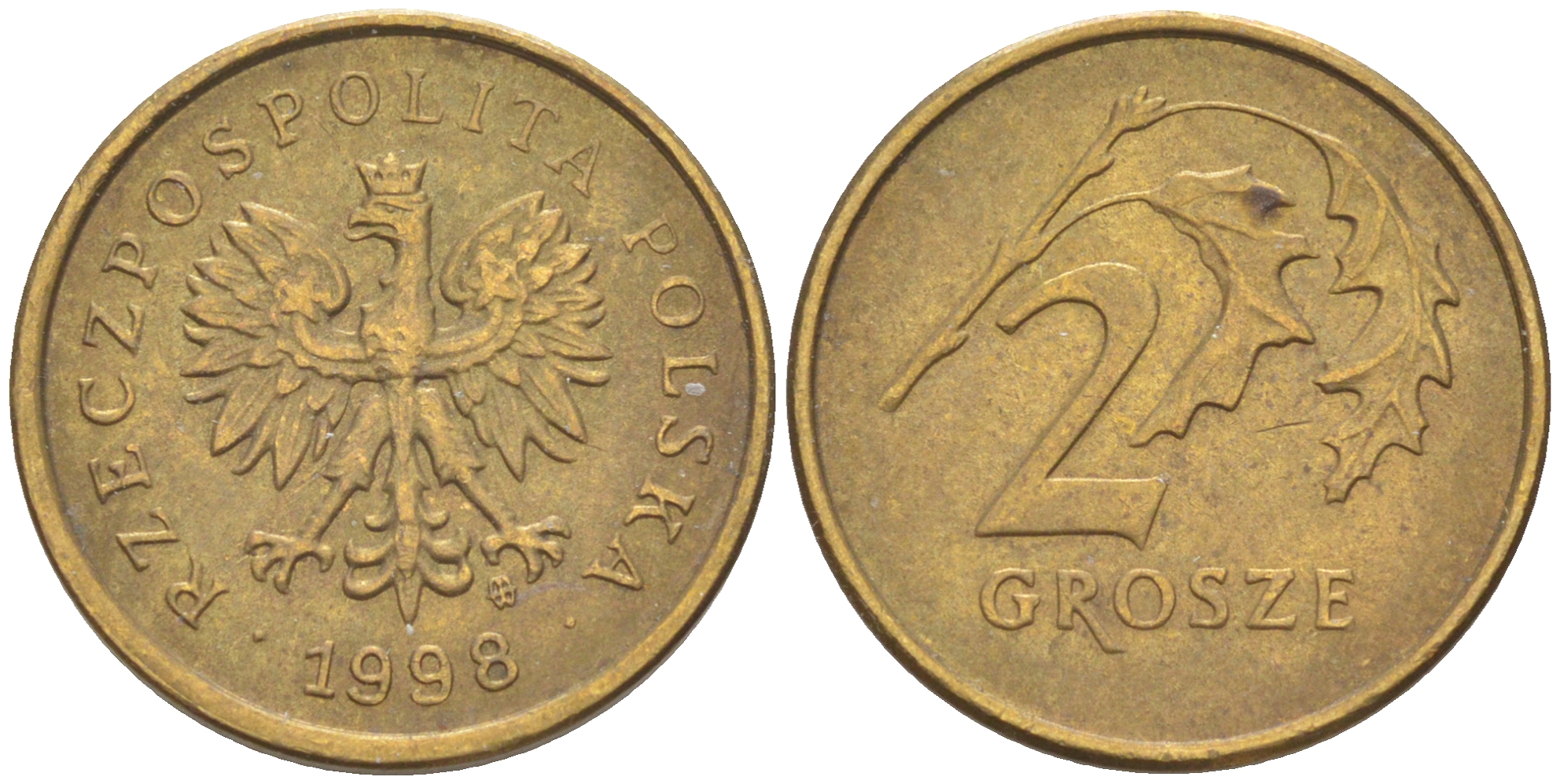 Польша 2 гроша 1998 MW KM 277, Parchimowicz 702e латунь 187-565