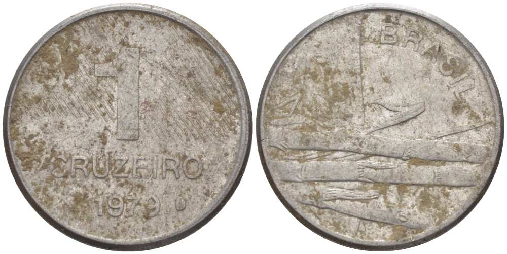 Бразилия 1 крузейро 1979 сахарный тростник KM 590 нержавеющая сталь 41-822