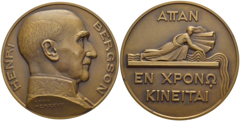Франция медаль 1928 Анри Бергсон (1859-1941) французский профессор, философ, лауреат Нобелевской премии по литературе 1927 года, медальер P. Turin, диаметр 67,5 мм, бронза 3-5-2-20