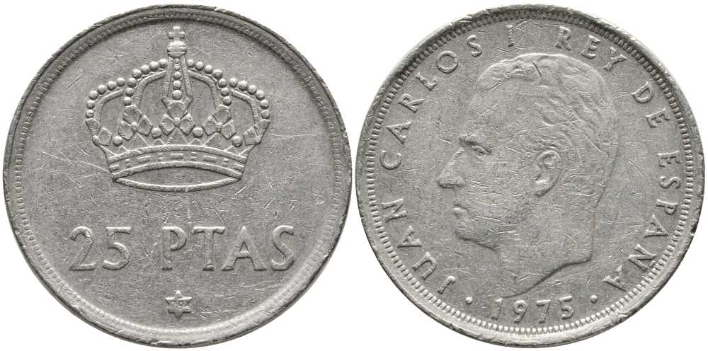 Испания 25 песет 1975 (79) Хуан Карлос I (1975-2014) KM 808 медно-никель 111-225