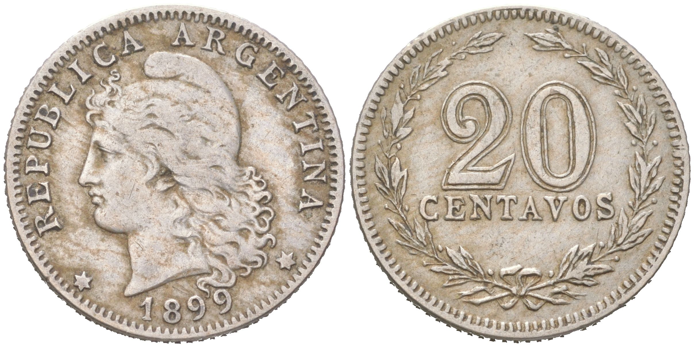 Аргентина 20 сентаво 1899 KM 36 медно-никель 4621-1058