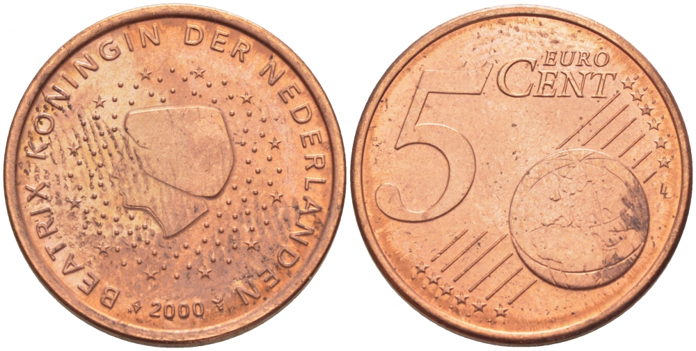 НИДЕРЛАНДЫ 5 ЕВРОЦЕНТОВ 2000 KM 236 сталь покрытая медью UNC 3457-1127