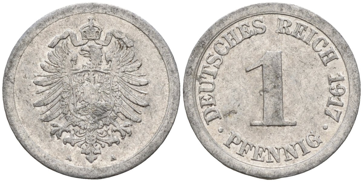 Германия 1 пфенниг 1917 A KM 24, J. 300, Weege 2 алюминий 4151-1227