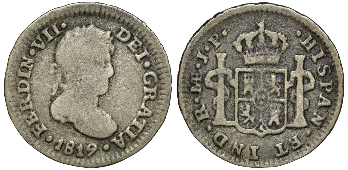 Перу 1/2 реала 1819 KM 113 серебро 4174-746