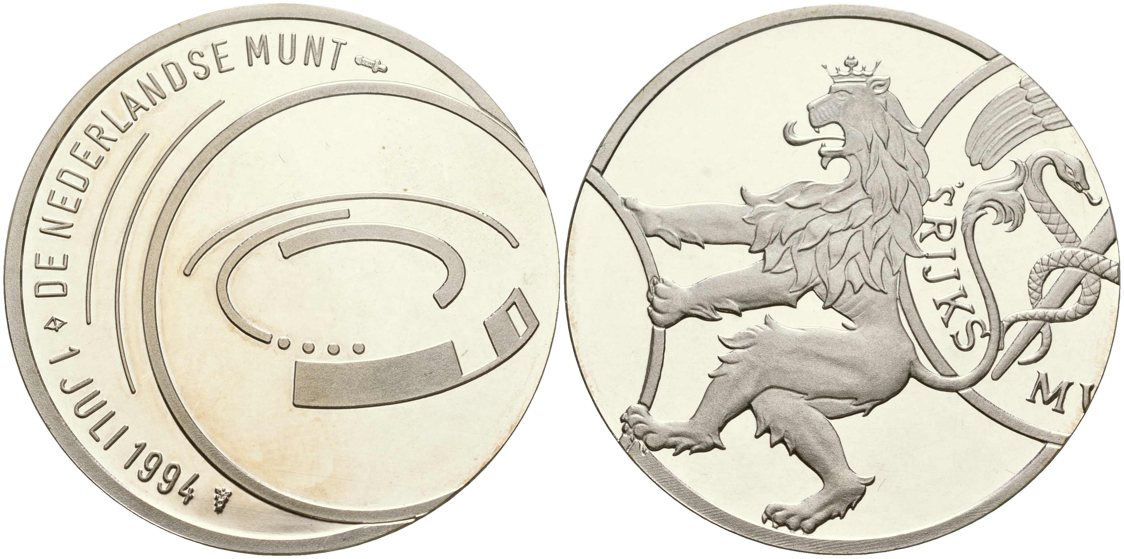 Нидерланды медаль 1994 монетный двор, 33 мм, 18 гр серебро PROOF 1-5-2-20