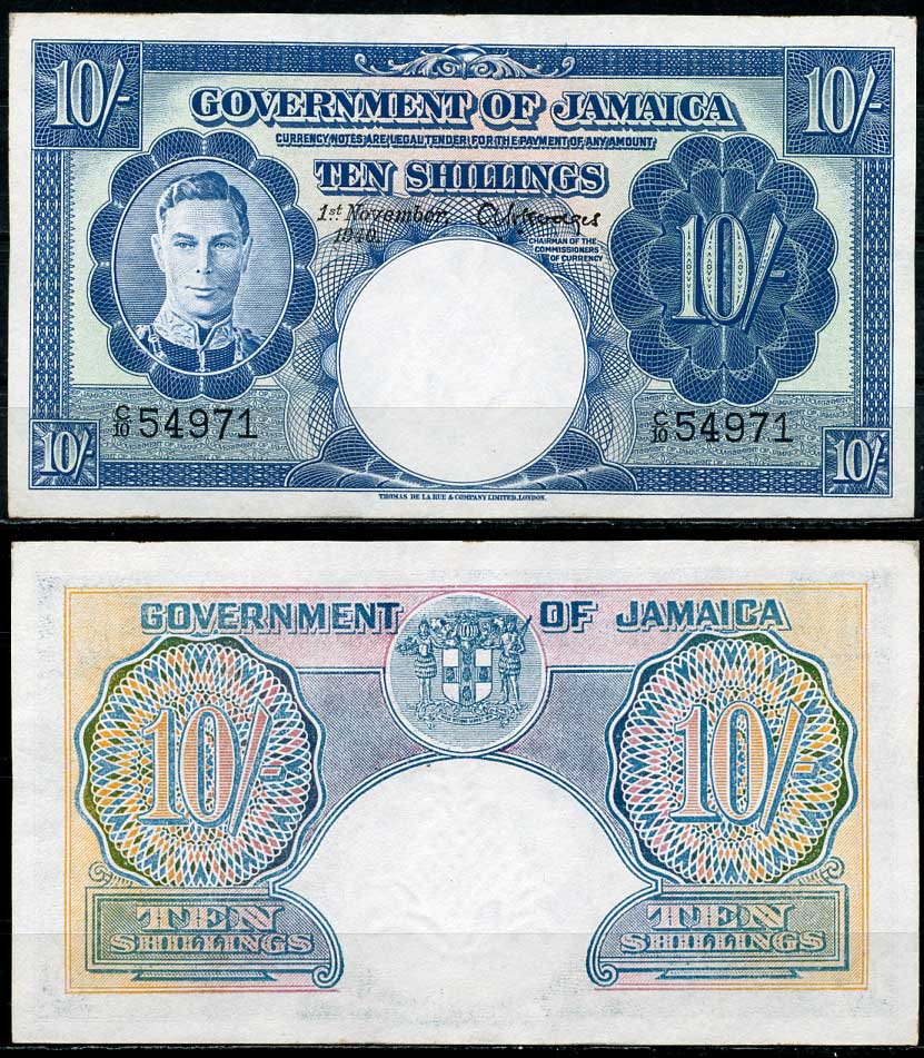 Ямайка 10 шиллингов 1940 1 ноября 1940, Георг VI Pick 38b бумага 000-00-00