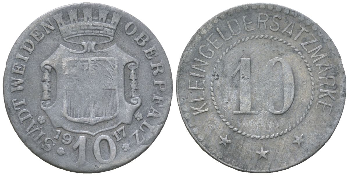 Вайден в Верхнем Пфальце (Бавария) 10 пфеннигов 1917 Funck 582.2, Men05 26212.2, Men18 32985.2 цинк 4151-1217