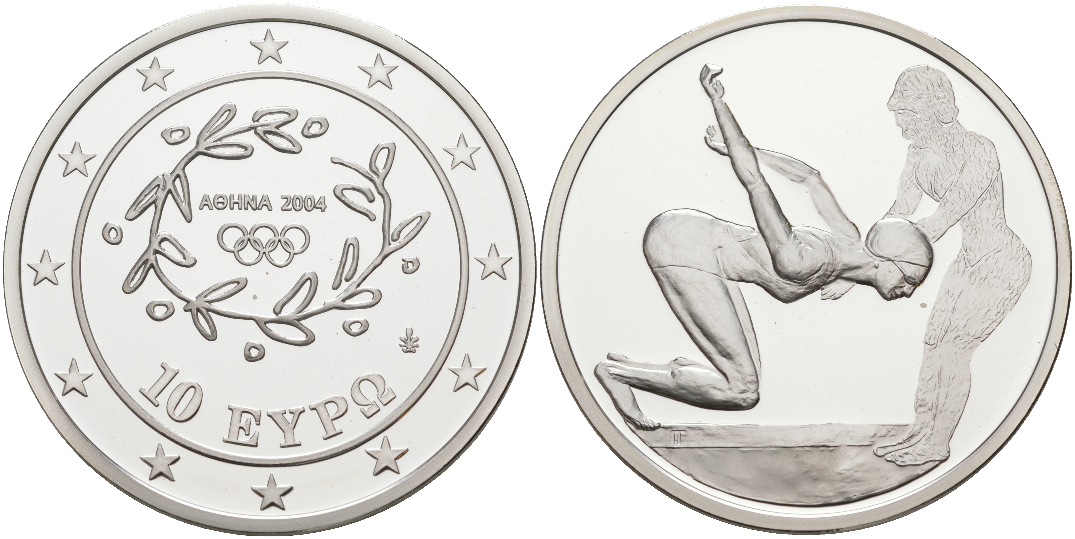 Греция 10 евро 2003 XXVIII летние Олимпийские игры 2004 года в Афинах, плавание KM 200 серебро PROOF 1074-9-51