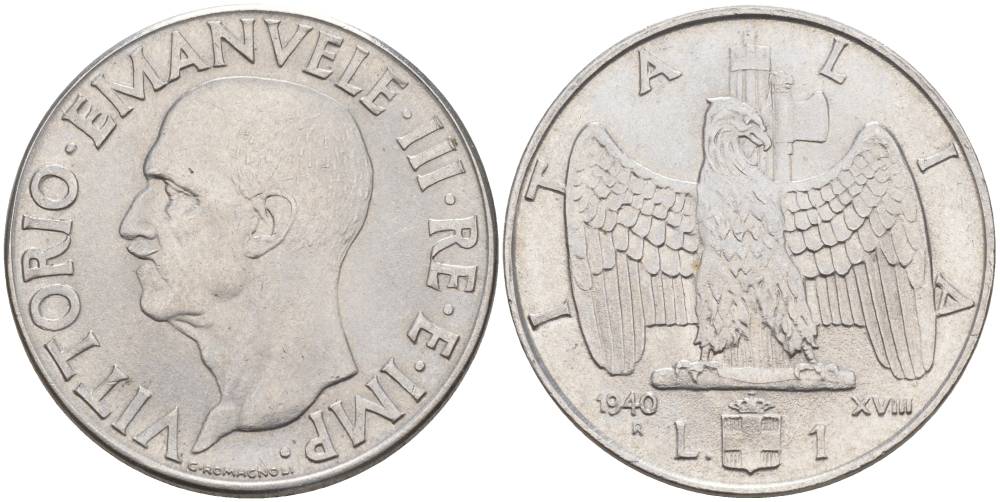 ИТАЛИЯ 1 ЛИРА 1940 R, ГОД XVIII, ВИКТОР ЭММАНУИЛ III (1900-1946), МАГНИТНАЯ, ГУРТ РИФЛЁНЫЙ KM 77b, VEM3. 1099 нержавеющая сталь 3855-423