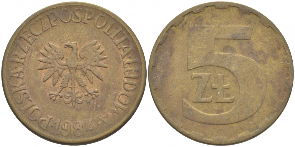 Польша 5 злотых 1984 MW KM 81.1, Parchimowicz 221i латунь 3996-914