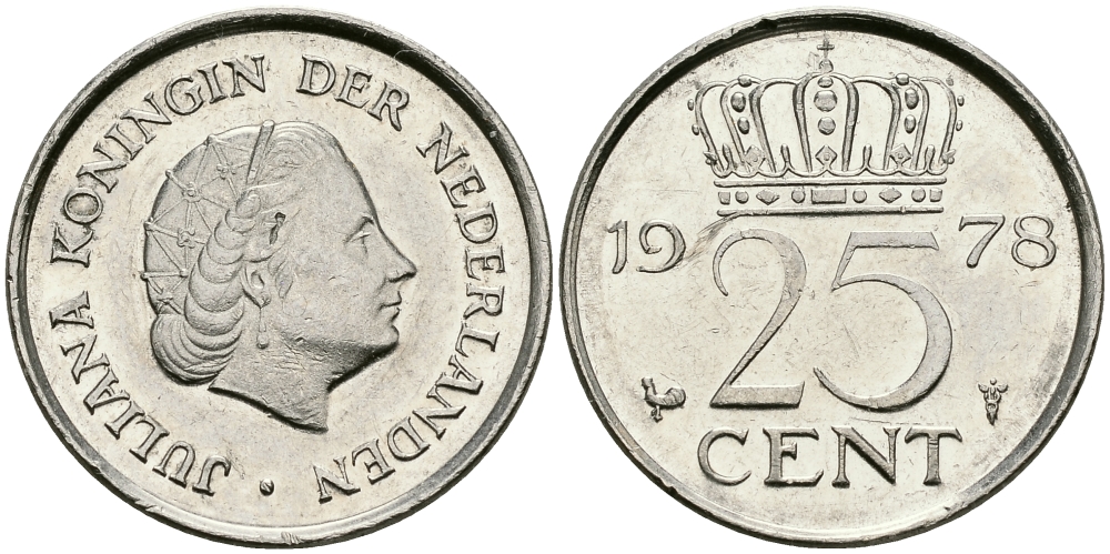 НИДЕРЛАНДЫ 25 ЦЕНТОВ 1978 ЮЛИАНА KM 183 никель 96-249