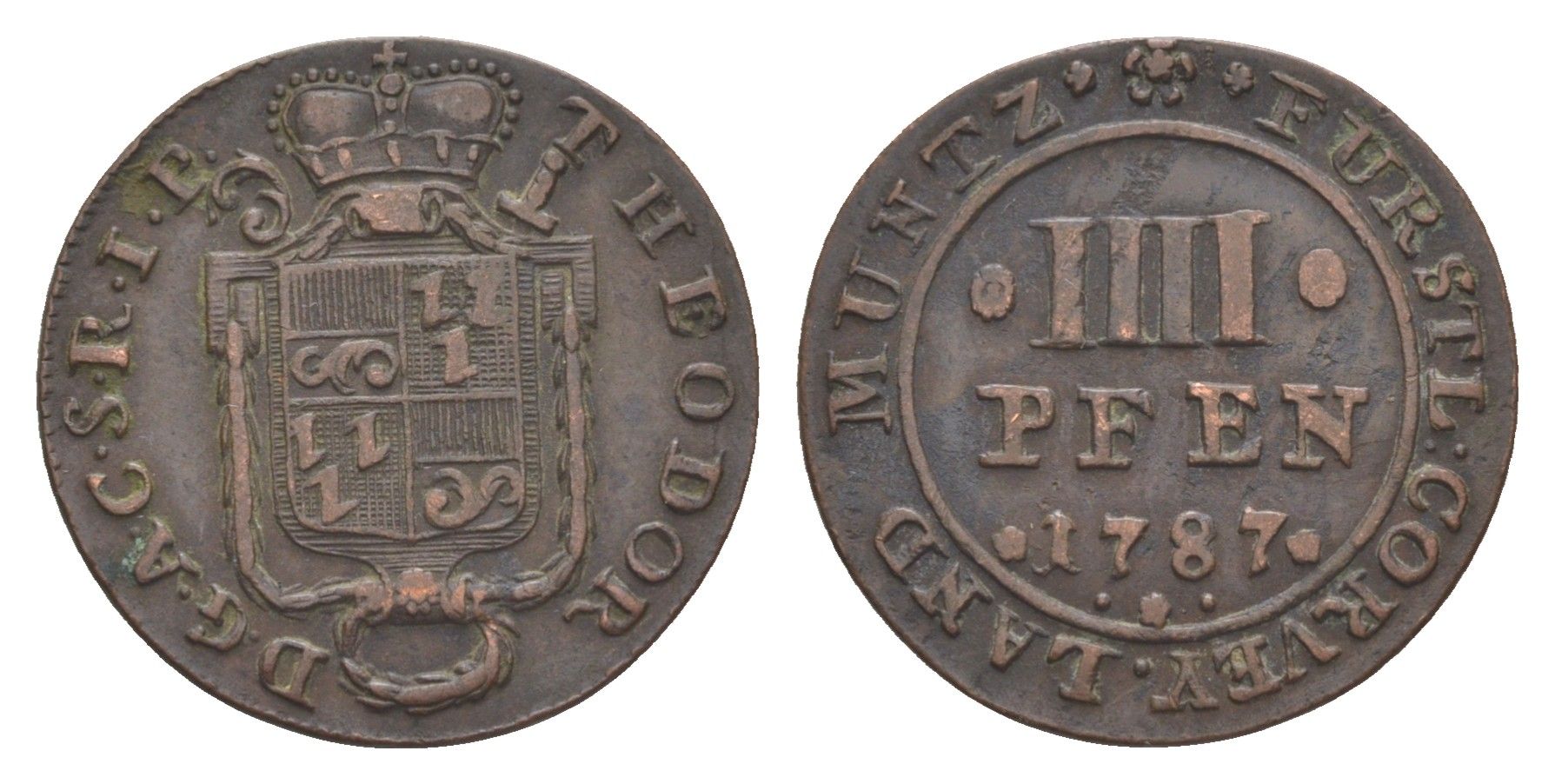 Корвей 4 пфеннига 1787 KM 171 медь 633-1244