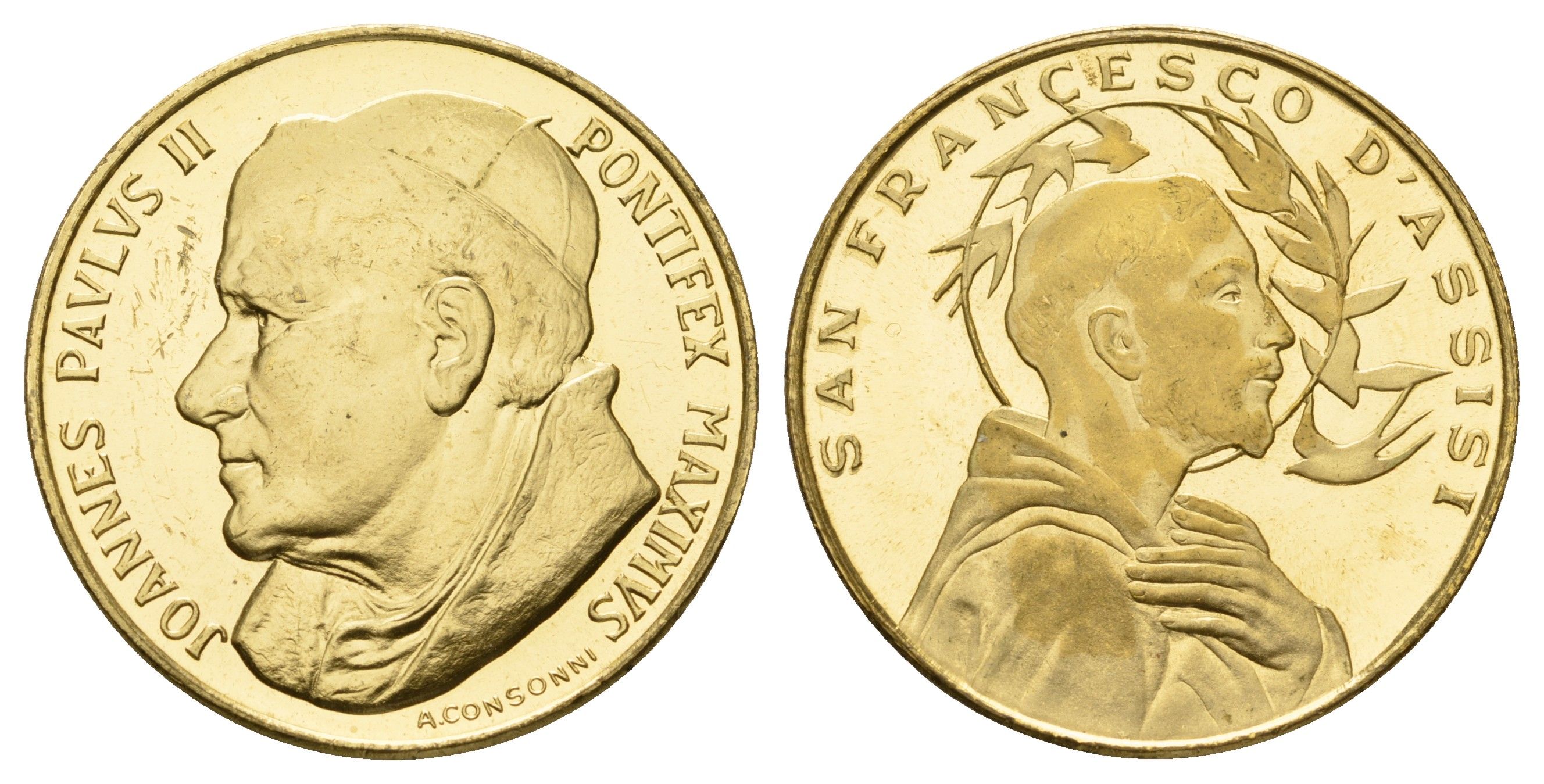 Ватикан медаль "Франциск Ассизский" ND (1978) Иоанн Павел II, диаметр 35 мм, вес 14,1 гр латунь 4667-1232