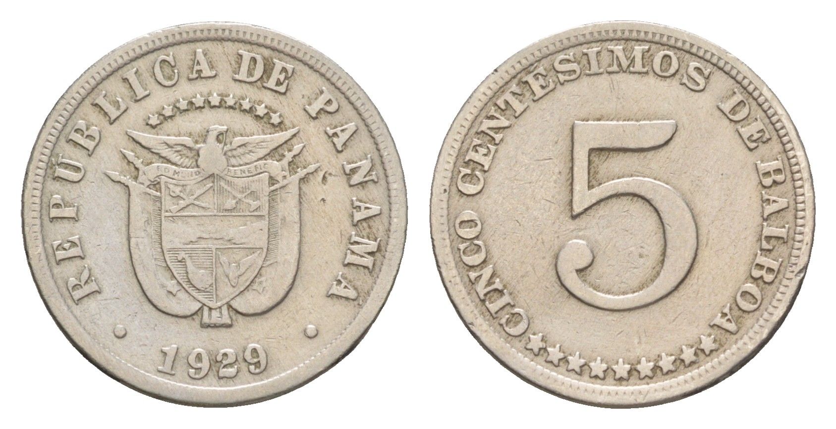 Панама 5 сентесимо 1929 тираж 500.000 экземпляров KM 9 медно-никель 4643-1263