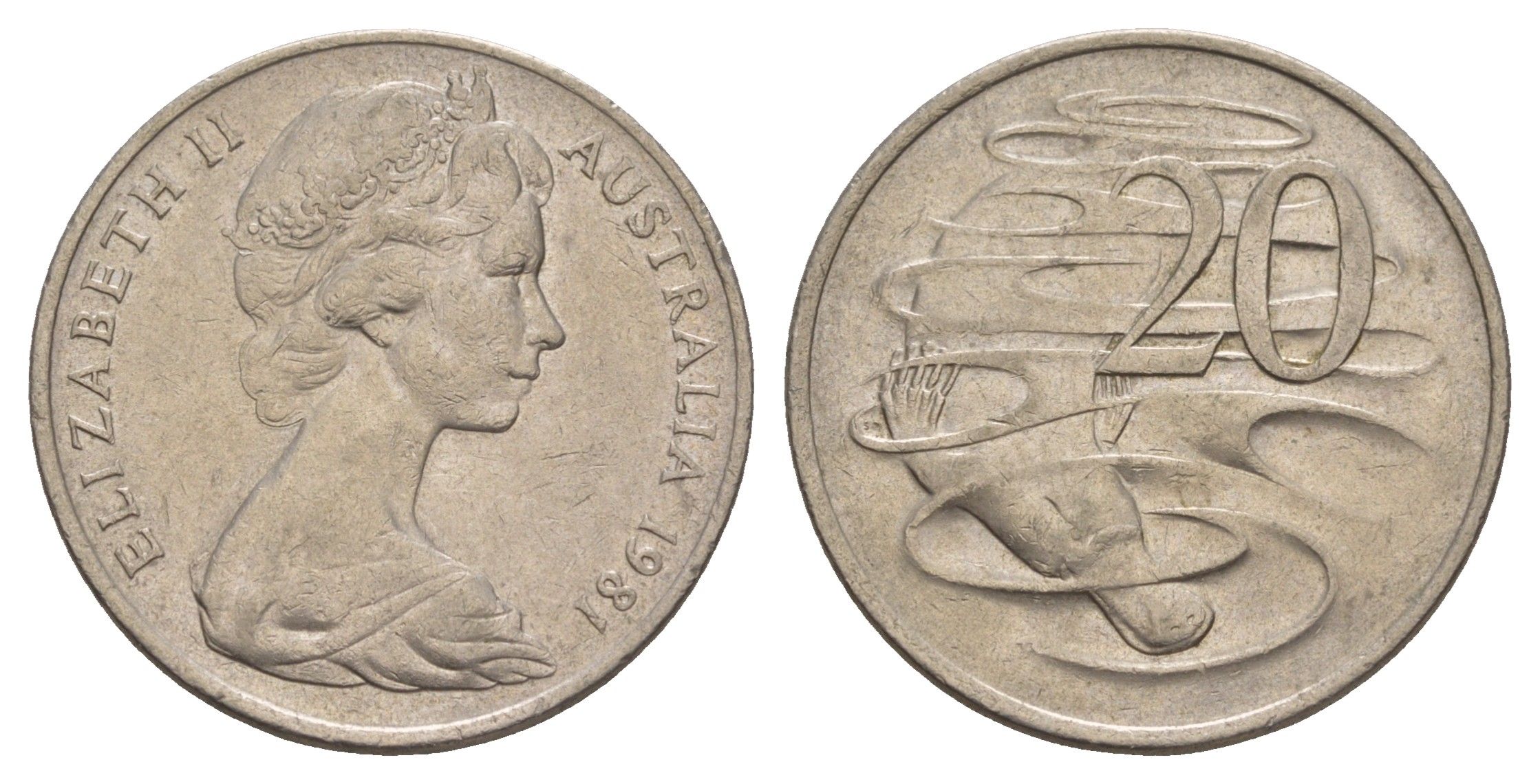 Австралия 20 центов 1981 Елизавета II (1952-2022), утконос KM 66 медно-никель 4653-1112