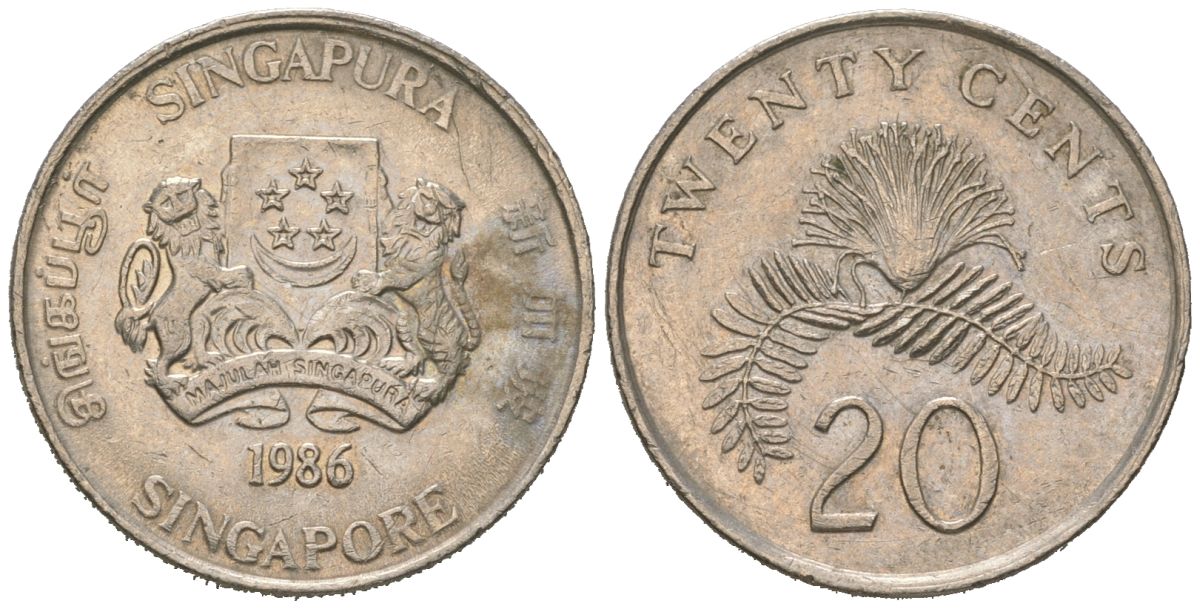 Сингапур 20 центов 1986 KM 52 медно-никель 4618-826