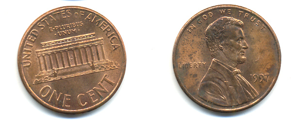 США 1 ЦЕНТ 1997 ЛИНКОЛЬН KM 201b цинк плакированный медью 86-333