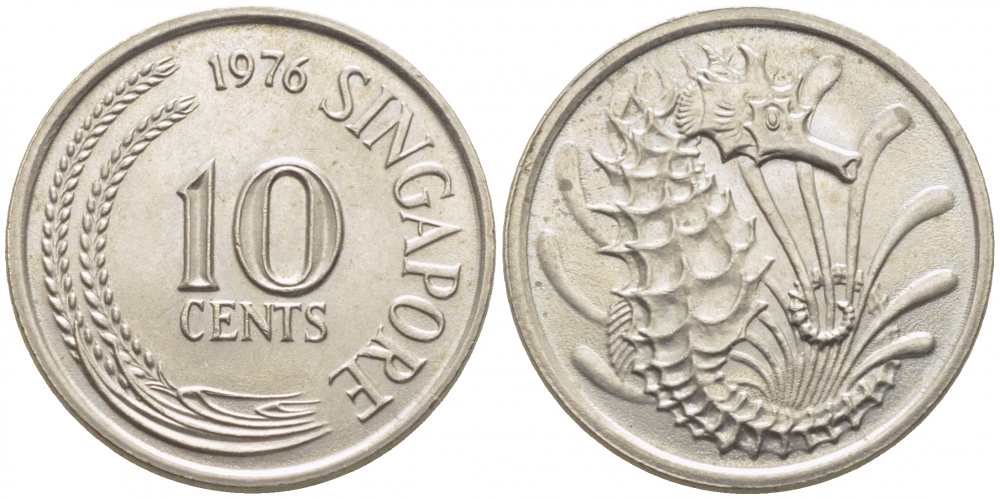 Сингапур 10 центов 1976 морской конёк KM 31 медно-никель 105-1263