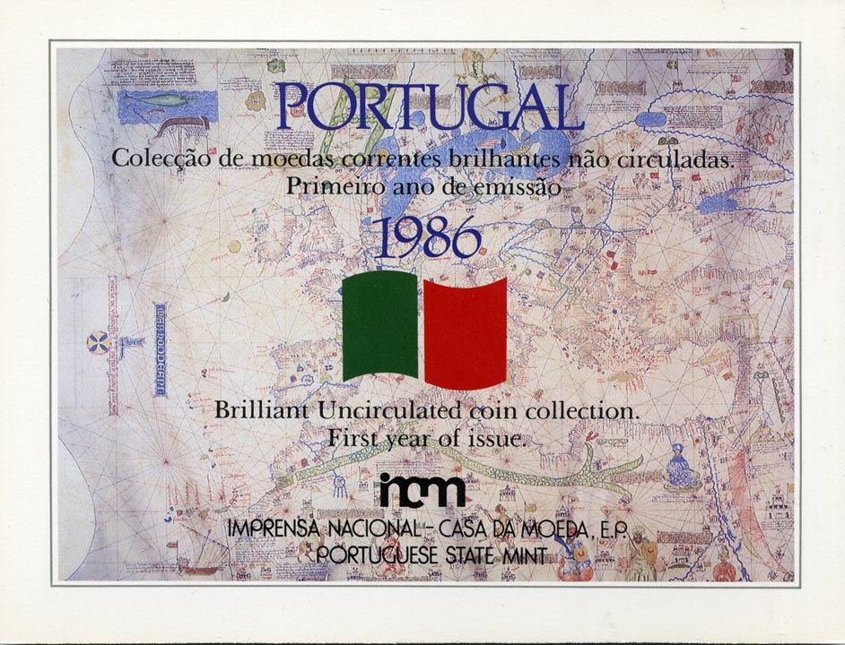 Португалия набор из 5 монет 1986 в оригинальном картонном буклете, первый год выпуска, тираж 50000 экз. KM MS7 (KM 631-634, 636) BUNC 5-4-3-29