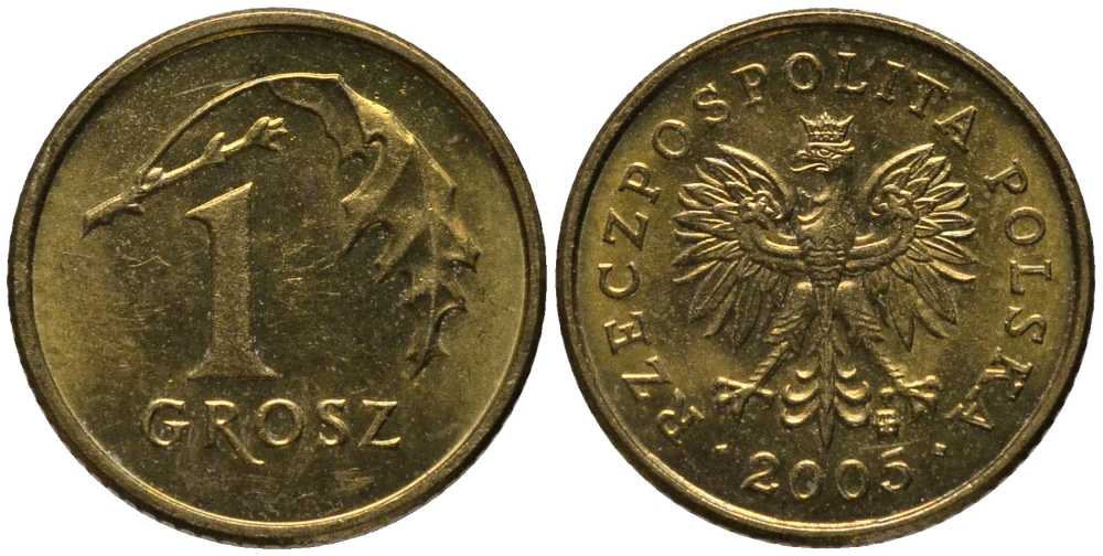 Польша 1 грош 2005 MW KM 276, Parchimowicz 701n латунь 4396-1262