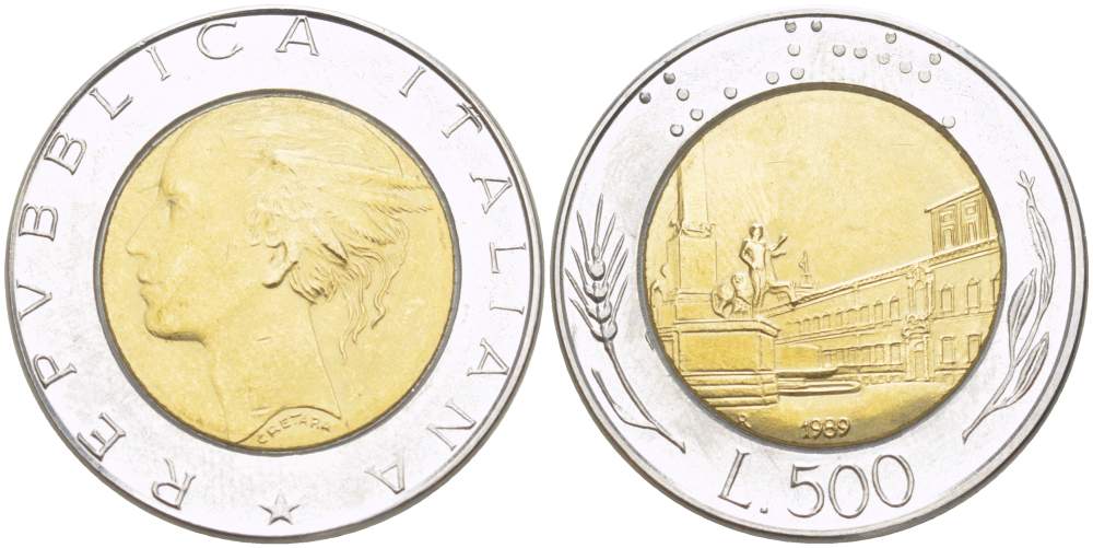 ИТАЛИЯ 500 ЛИР 1989 R KM 111 биметалл 4529-243
