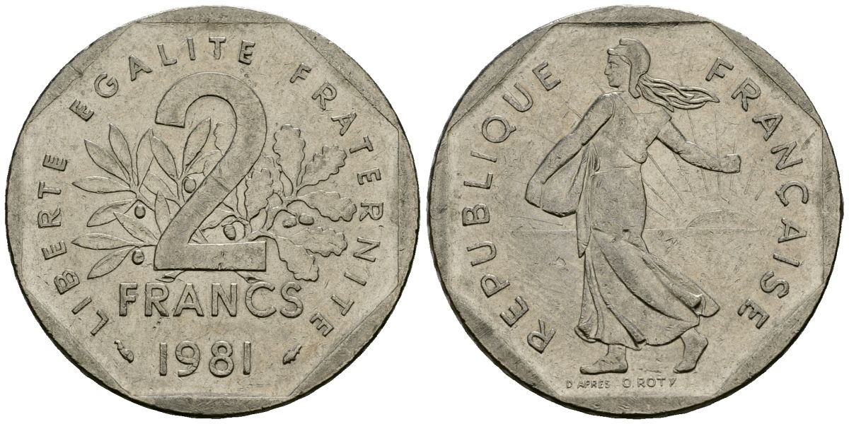 Франция 2 франка 1981 сеятель KM 942.1, Le Franc 272.3 никель 4120-1113