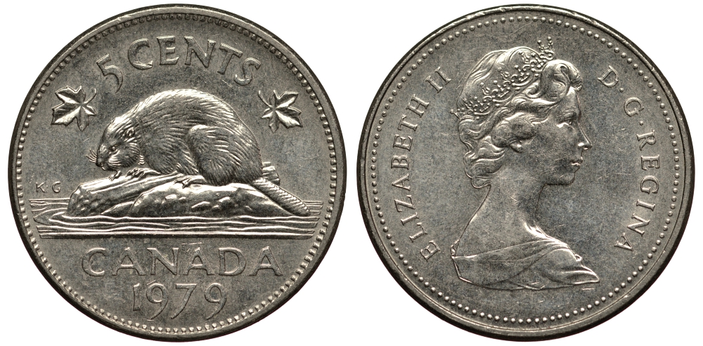 КАНАДА 5 ЦЕНТОВ 1979 БОБЁР, ЕЛИЗАВЕТА II (1952-) KM 60.2 никель 4182-254