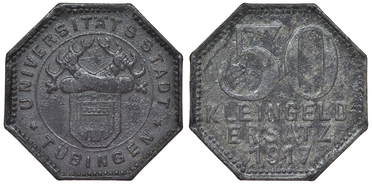 Германия, Тюбинген 50 пфеннигов 1917 Баден-Вюртемберг, нотгельд Funck 551.4b цинк 4121-317