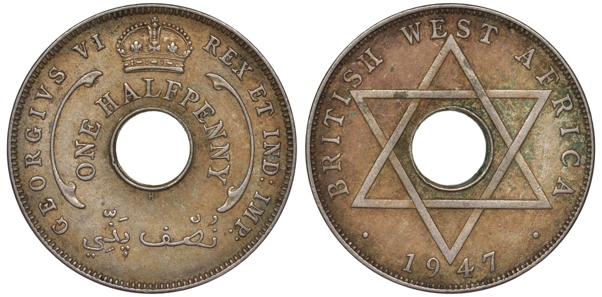 Британская Западная Африка 1/2 пенни 1947 H, Георг VI KM 18 медно-никель 25-2242