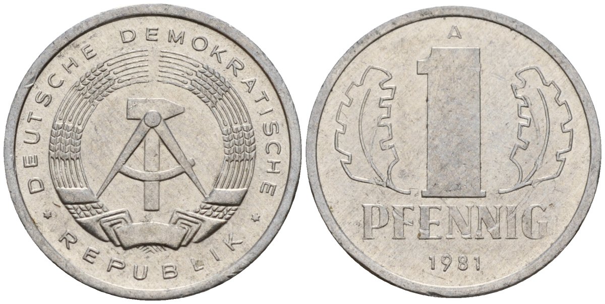 ГДР 1 пфенниг 1981 A KM 8.2 алюминий 188-519