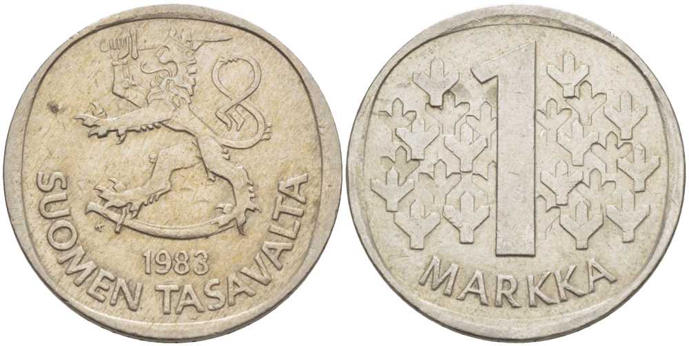 ФИНЛЯНДИЯ 1 МАРКА 1983 К KM 49а медно-никель 61-1132