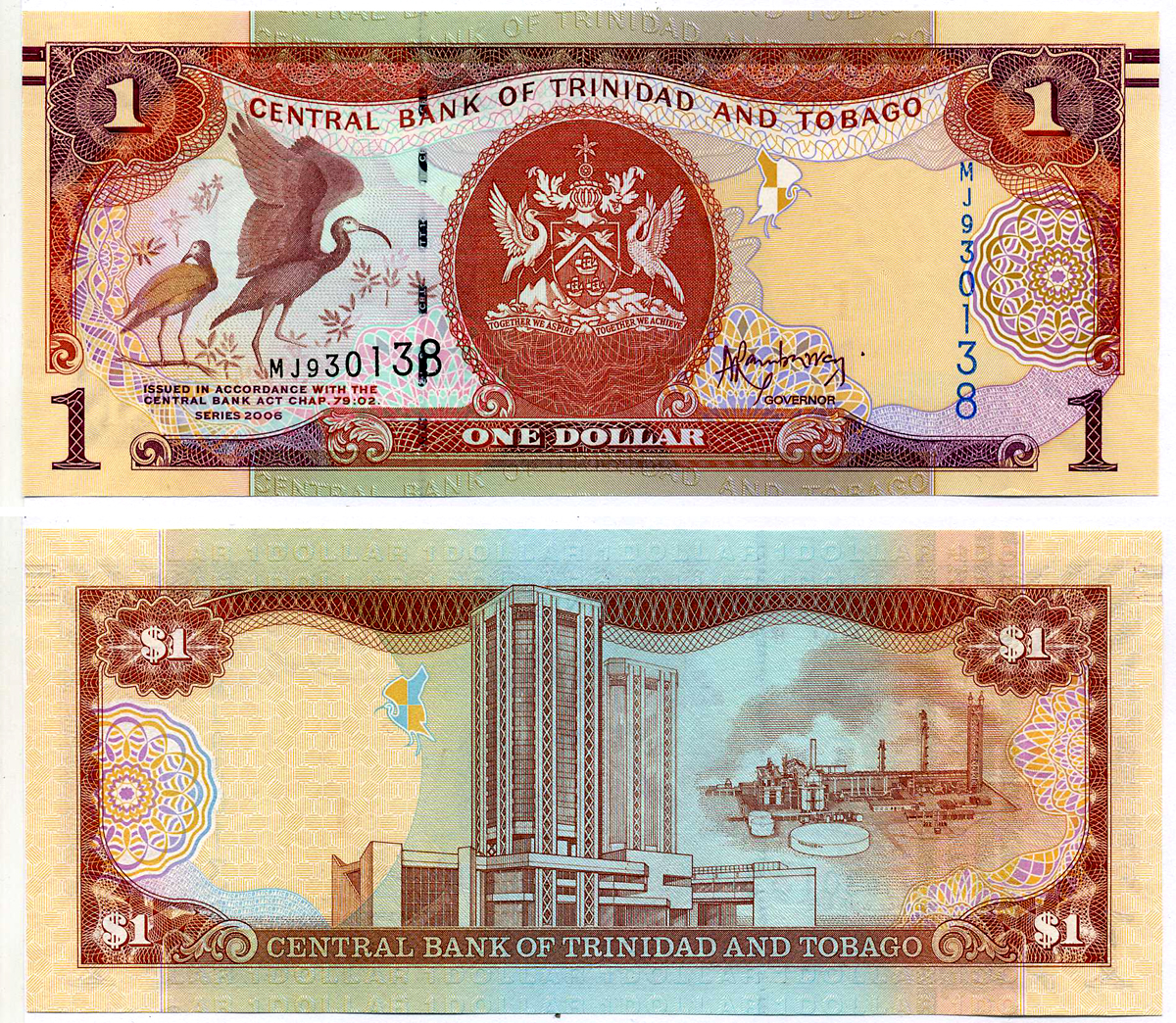 Тринидад и Тобаго 1 доллар 2014 модификация 2006, подпись 9 Pick 46а бумага UNC (пресс) 2197-17-2-2