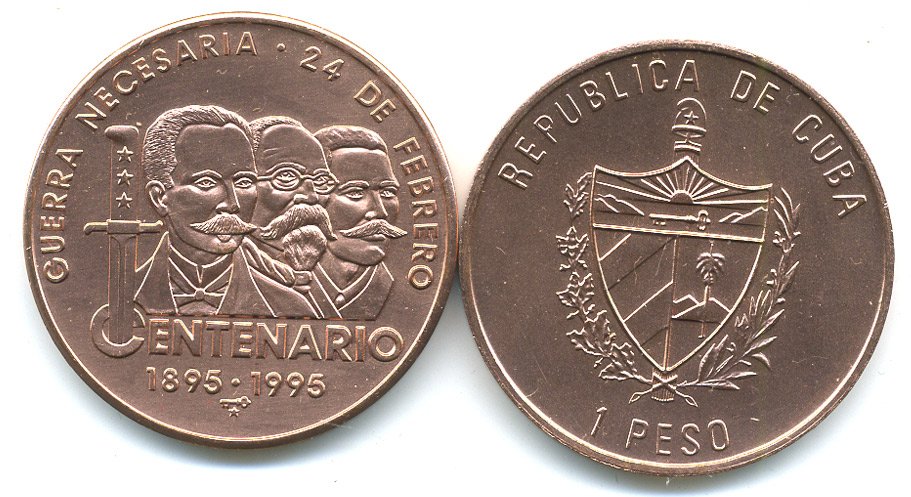 Куба 1 песо 1995 100 лет со дня победы в войне за независимость KM 520 медь UNC 118-133