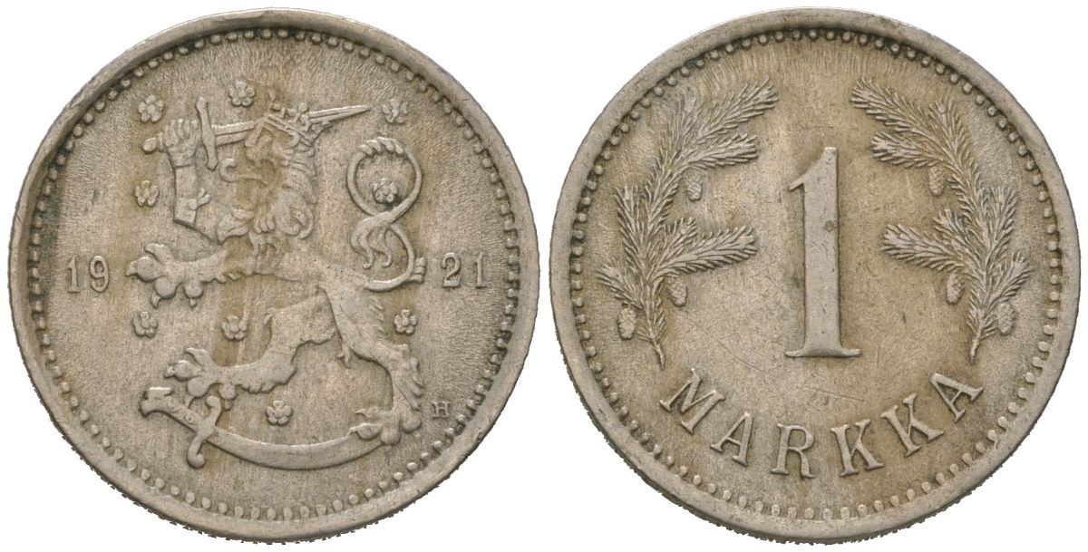 Финляндия 1 марка 1921 H KM 27 медно-никель 77-415