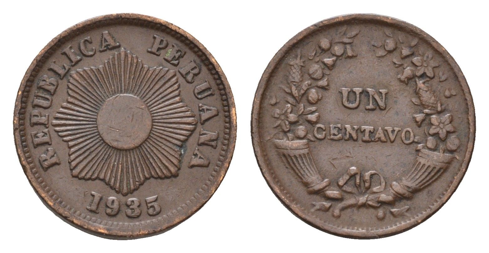 Перу 1 сентаво 1935 KM 208.2 бронза 4124-1114