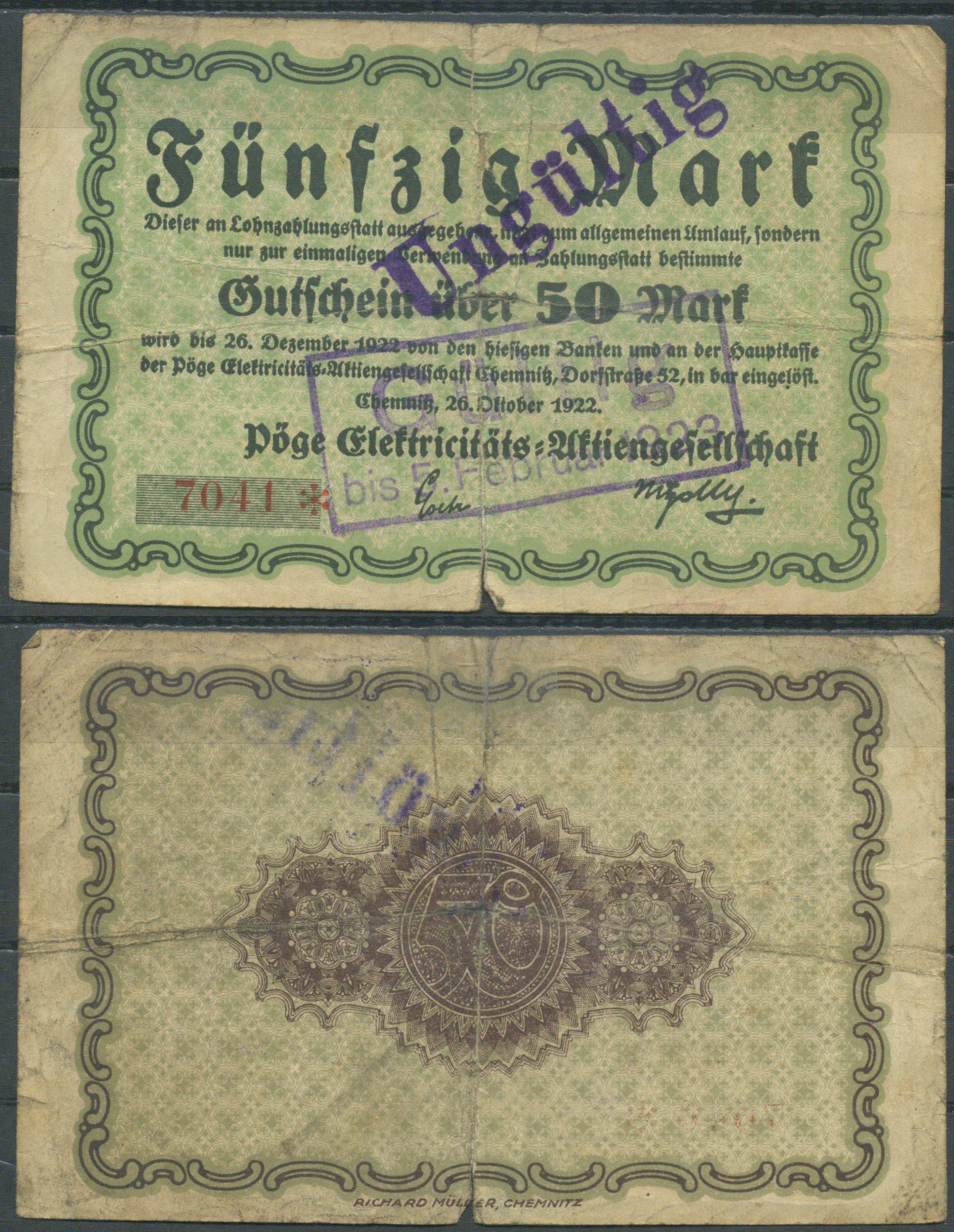 Хемниц 50 марок 1922 бумага 6285-40-2-2