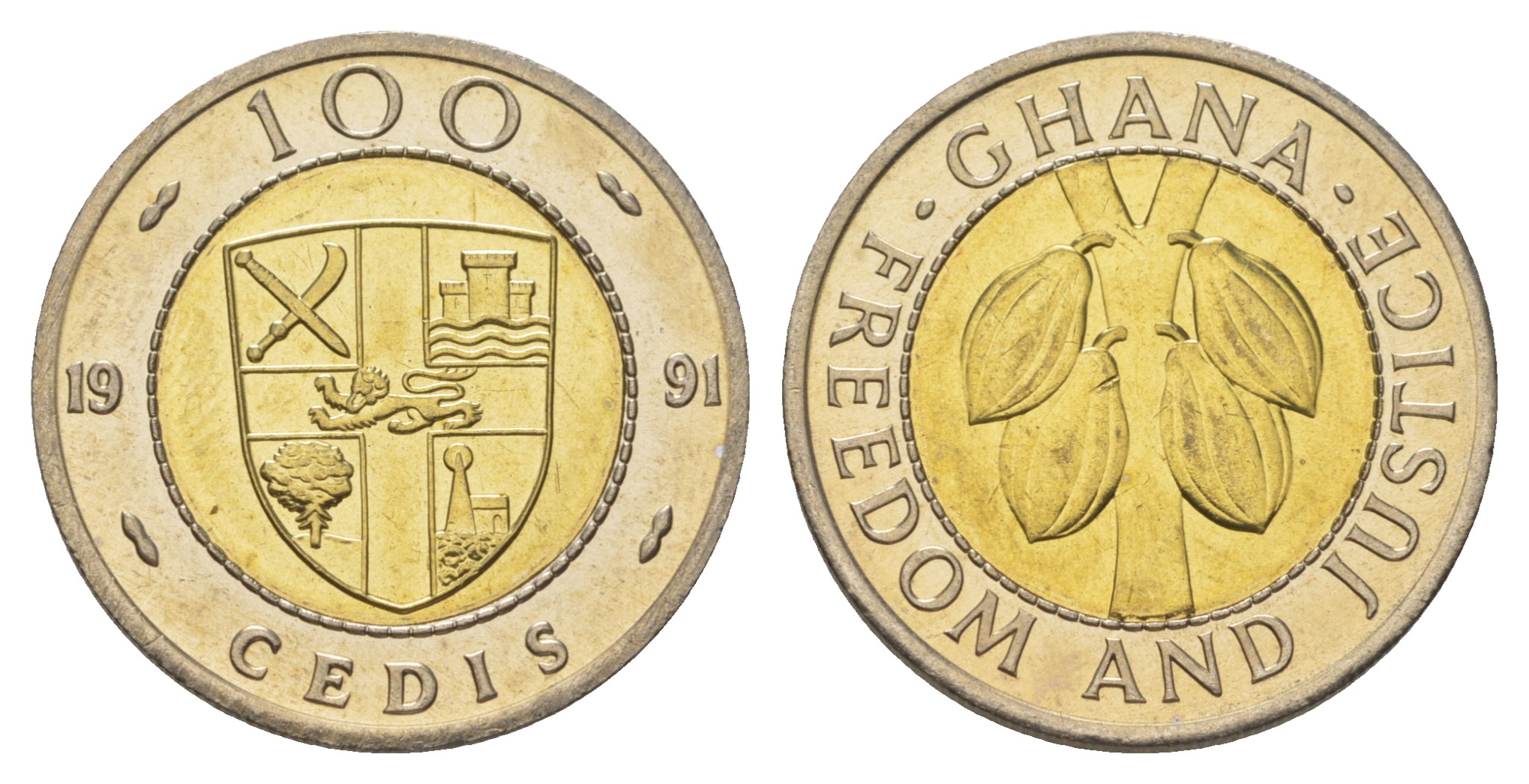 Гана 100 седи 1991 какао KM 32 биметалл UNC M65-10