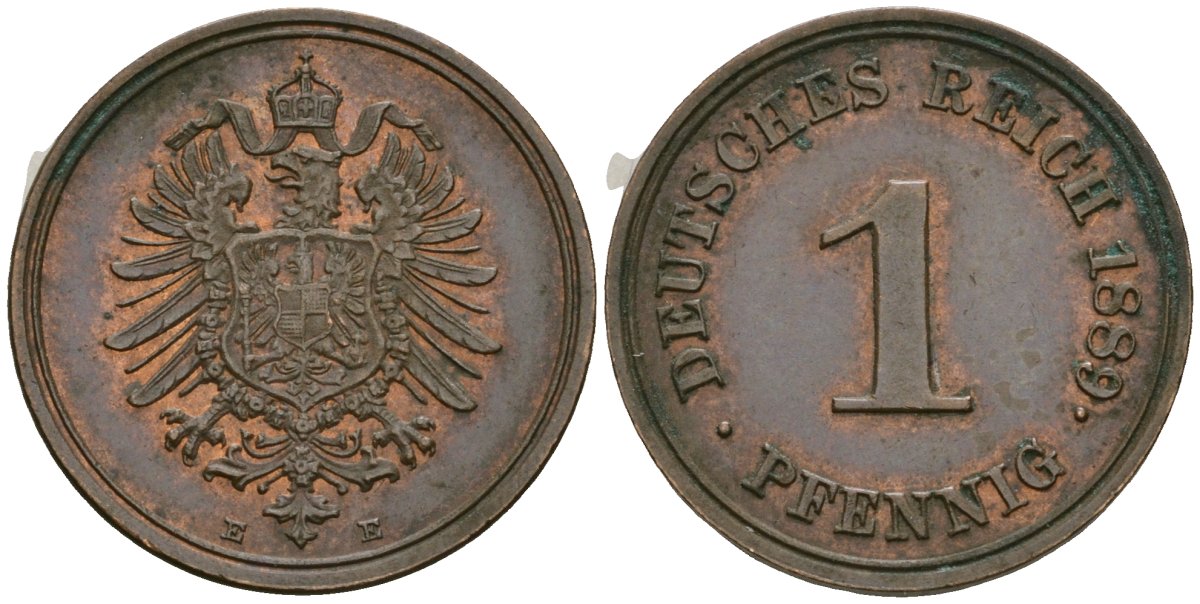 Германия 1 пфенниг 1889 E, Вильгельм I (1871-1888) KM 1, J. 1 медь 4608-557