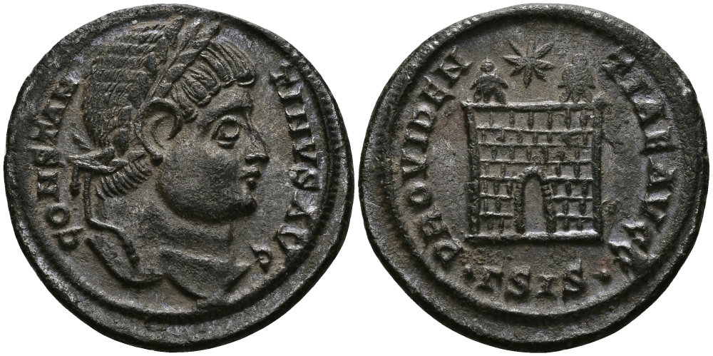 Римская Империя нуммий 326 - 327 Константин I Великий PROVIDENTIAE AVGG Сисция Good Very fine (степень редкости C3) RIC 200 бронза 00-00