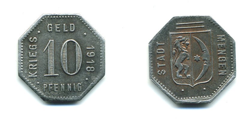 Менген 10 пфеннигов 1918  Funck 329.4, Men05 16584.4, Men18 20818.4 цинк 23-833