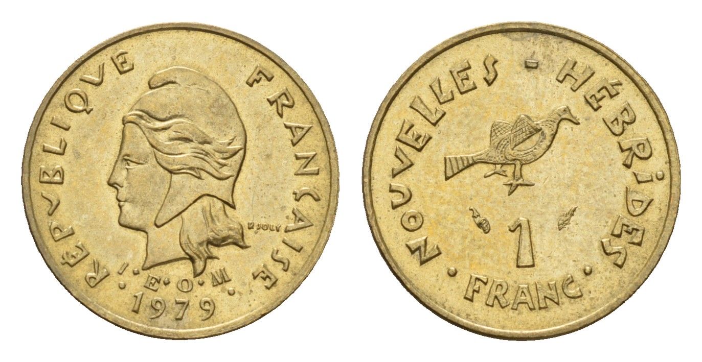 Новые Гебриды 1 франк 1979 KM 4.2 медь алюминий никель UNC 4674-1064