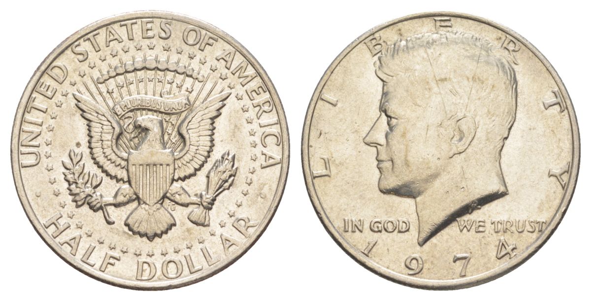 США 1/2 доллара (50 центов) 1974 Джон Кеннеди KM 202b медь плакированная медно-никелем aUNC 4536-625