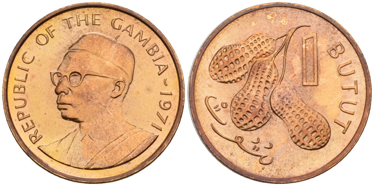 Гамбия 1 бутут 1971 KM 8 бронза PROOF 3711-434