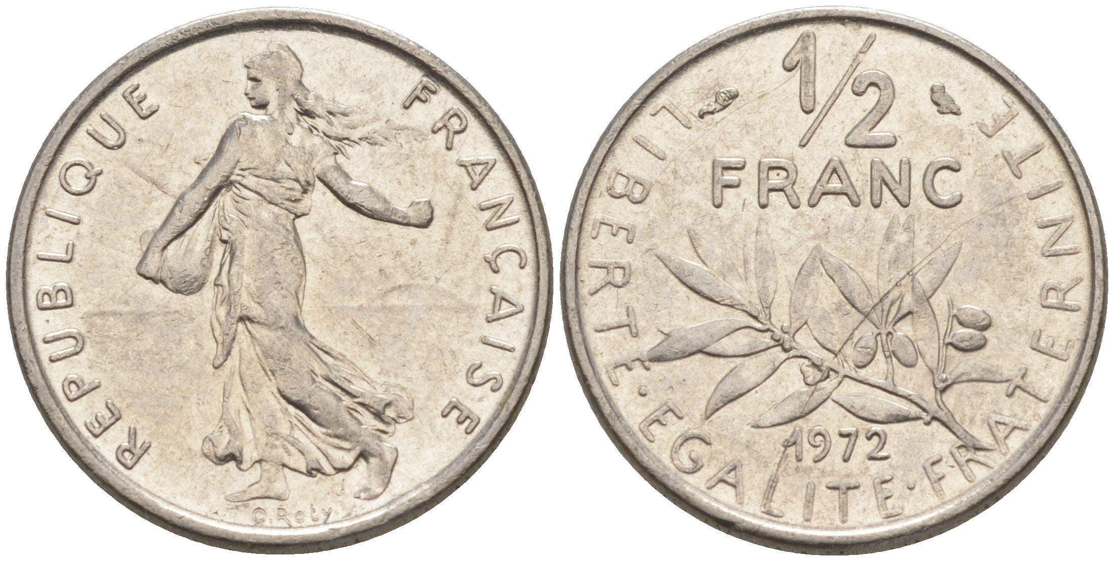 Франция 1/2 франка 1972 сеятель KM 931.1, LE FRANC 198.11 никель 55-224